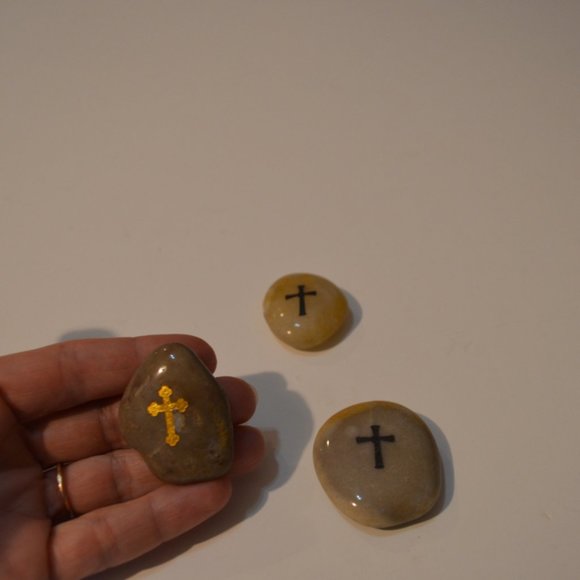 River Stones Tumbled Polished with Images of Cross 2' - Picture 3 of 5